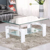 Rectangle Glass Coffee Table Modern Living Room Furniture Shelf White Black Wood