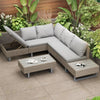 Rattan Garden Furniture Set 6-seater Recliner Sofa with Cushions & Table Khaki