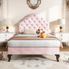 Velvet Upholstered Bed Single Size Bed 3ft w/ Headboard for Kids Teenager Pink
