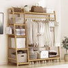 Heavy Duty Bamboo Clothes Rail Garment Coat Hanging Rack w/Storage Shelf & Hook