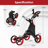 4-wheel Golf Trolley Push and Pull Golf Trolley with Scoreboard Bag-Red