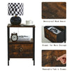 2 PCS End Table Bedside Nightstand Desk Storage Cabinet with Shelf &Drawer Brown