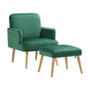 Single Sofa Armchair with Footstool Velvet Lounge Chair Cushion Seat Wooden Legs