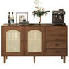 Rattan 2 Door Wooden TV Stand Cabinet Sideboard Cupboard Buffet 3 Drawer Storage