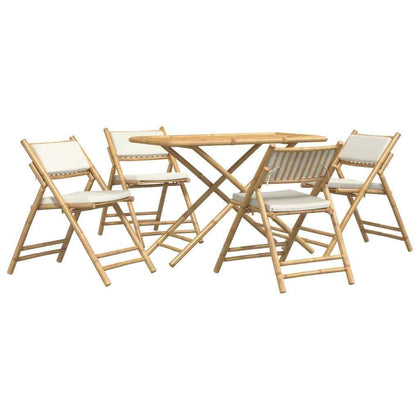 5 Piece Folding Bistro set with White Cushions Bamboo W1R8
