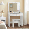 White Dressing table LED With Clear Glass Top Makeup Desk Drawers Stool Vanity