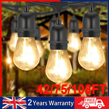 108FT Festoon String Lights Outdoor Garden Globe 30 LED E27 Bulbs Mains Ogcnraxb