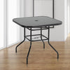 Black Garden Table 80cm Square Patio Bistro Glass Top Dining Table &Parasol Hole
