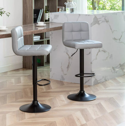 2 X Grey Bar Stools, Chicago model Grey Faux Leather, swivel, height adjustable