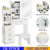 Dressing Table and Stool Set LED Dimmable Mirror Make up Desk w/4 Drawers White