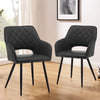 Grey Dining Chairs Set of 2 Faux Leather Diamond Seat with Hole Modern Chair