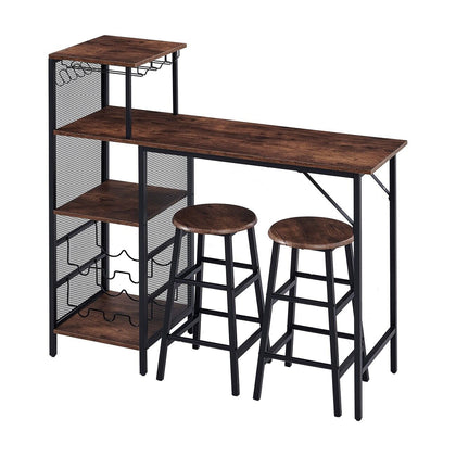 3Pcs Bar Table Stools Set 2 Bar Stools for Breakfast Pub Counter Small Apartment