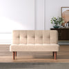 Folding Double Seat Lounge Sofa Bed Loveseat Couch Padded Linen Wooden Leg Beige