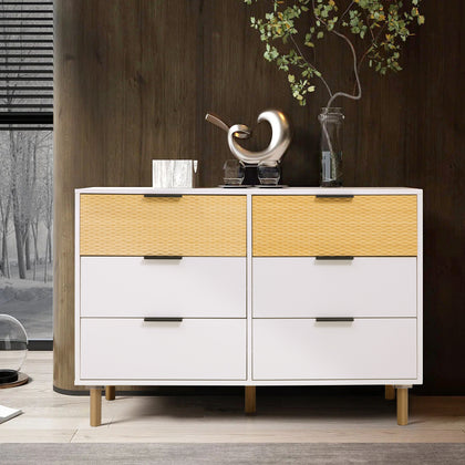 Modern Chest of Drawers Bamboo Storage Cabinet w/6 Drawers Home Floor Sideboard
