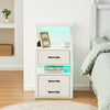 Bedside Table White LED Cabinets 3 Drawers Nightstand Bedroom W/Charging Station