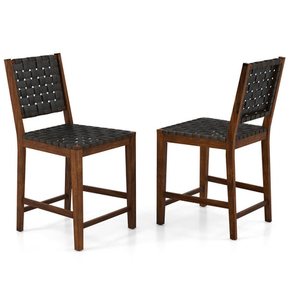 2X Woven Bar Stools Dining Chairs Solid Wood Frame Counter Height Chairs 24''
