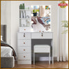Makeup Desk Vanity Stool Dressing Table with 10 LED Lights Sliding Mirror Set