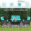 4 Pieces PE Rattan Patio Conversation Set Outdoor Rattan Furniture w/ Cushions