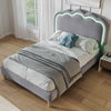 3ft Single Bed Frame Upholstered Bed with Wood Slats & LED Headboard Velvet Grey