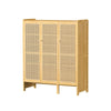 Bamboo Shoe Cabinet Storage Cupboard Footwear Stand Rack Rattan Doors Side Hooks