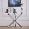 Glass Console Table with Clear Tempered Glass and Chrome Cross Leg Design 120cm