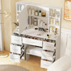 Makeup Dressing Table w/ 7 Drawers & Dimmable LED Lights Mirror Vanity Stool Set