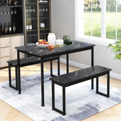 3 Piece Dining Table and Bench Set 4-Person Dinette for Kitchen Patio Outdoor