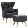 Upholstered Chenille Grey Wing Back Armchair Chair And Footrest Stool