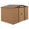 9 x 6FT Galvanised Garden Storage Shed w/Sliding Door, Light Brown