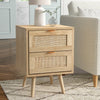 2pcs/Set Rattan Bedside Table Nightstand Cabinet 2 Drawer Wood Veneer Side Table