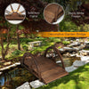Wooden Garden Bridge Carbonized Fir Wood Arc Bridge W/ Wheel-Shaped Safety Rail