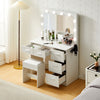 LED Vanity Table Set Dressing Table with 5 Drawers and Mirror Makeup Desk Stool