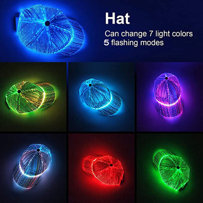 7 Colors LED Hats Baseball Caps Glow Hat Unisex DJ Light Rave Fiber Optic Hats