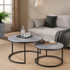 Grey Nesting Coffee Tables Set | Modern Round Tables Space Saving Metal Frame