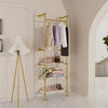 Large Industrial Pipe Clothes Rail Gold Garment Rack 3 Tier Wooden Shelf Closet