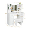White Modern Dressing Table with LED Lights Mirror Vanity Make up Desk Stool Set