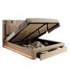 OTTOMAN STORAGE GAS LIFT BED FRAME UPHOLSTERED BED WITH LED 5FT KING BED BEIGE