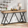 55 Inch Industrial Console Table, Wooden Entryway Sofa Table with Metal Base
