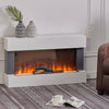 White Wall Mounted Log Fireplace Suite Electric Fire Decor Flame Glass 37''-52''