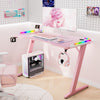 Gaming Desk LED RGB Computer Table Workstation w/ Cup Holder Headphone Hook Pink