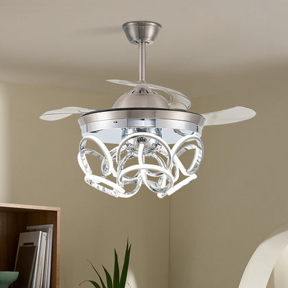 42 Inch Modern Invisible LED Ceiling Fan Light 3 Colour Changing Chandelier Lamp