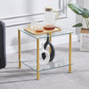 2pcs Square Clear Tempered Glass Sofa Side End Table Bedside Table Golden Tubes