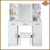 Dressing Table LED Light Makeup Desk w/Mirror and Stool Cabinet Drawer Shelves