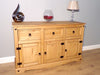 Corona 3 Door 3 Drawer Sideboard – Solid Pine Rustic Waxed Wood Cabinet Unit