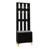 Wardrobe Set with Shoe Bench and Cushion, Wardrobe Front with Hooks, Black