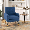 Armchair Blue Linen Fabric Tufted Back Metal Legs Upholstered Accent Chair