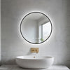 Black/Gold Round LED Bathroom Mirror With Warm Backlit Lights Clock Demister Pad