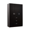 Black 3 Door 3 Drawer Large Modern Wardrobe with Storage Shelves Hanging Rod