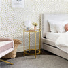 Round Side Table with Glass Top, Gold End Table with Metal Frame for Living Room