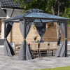 3x3.6m Dual-Roof Iron-Aluminum Gazebo w/Netting&Curtains Shelter Outdoor Pergola